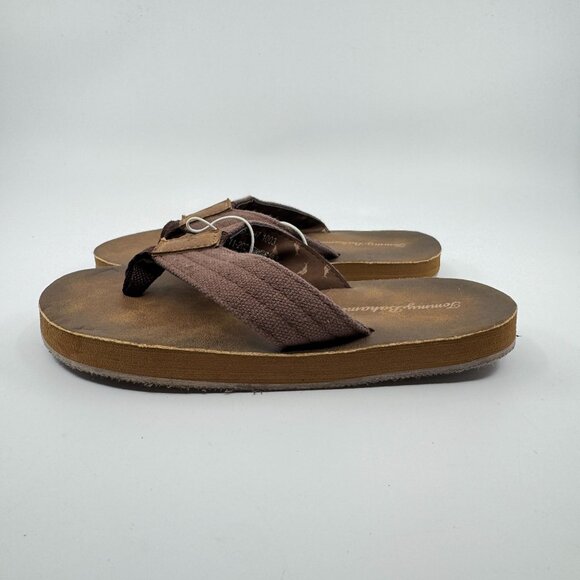 Tommy Bahama Flip Flops Sandals Kids Size Medium 12/13 Brown Beach Leather NEW - Picture 1 of 5